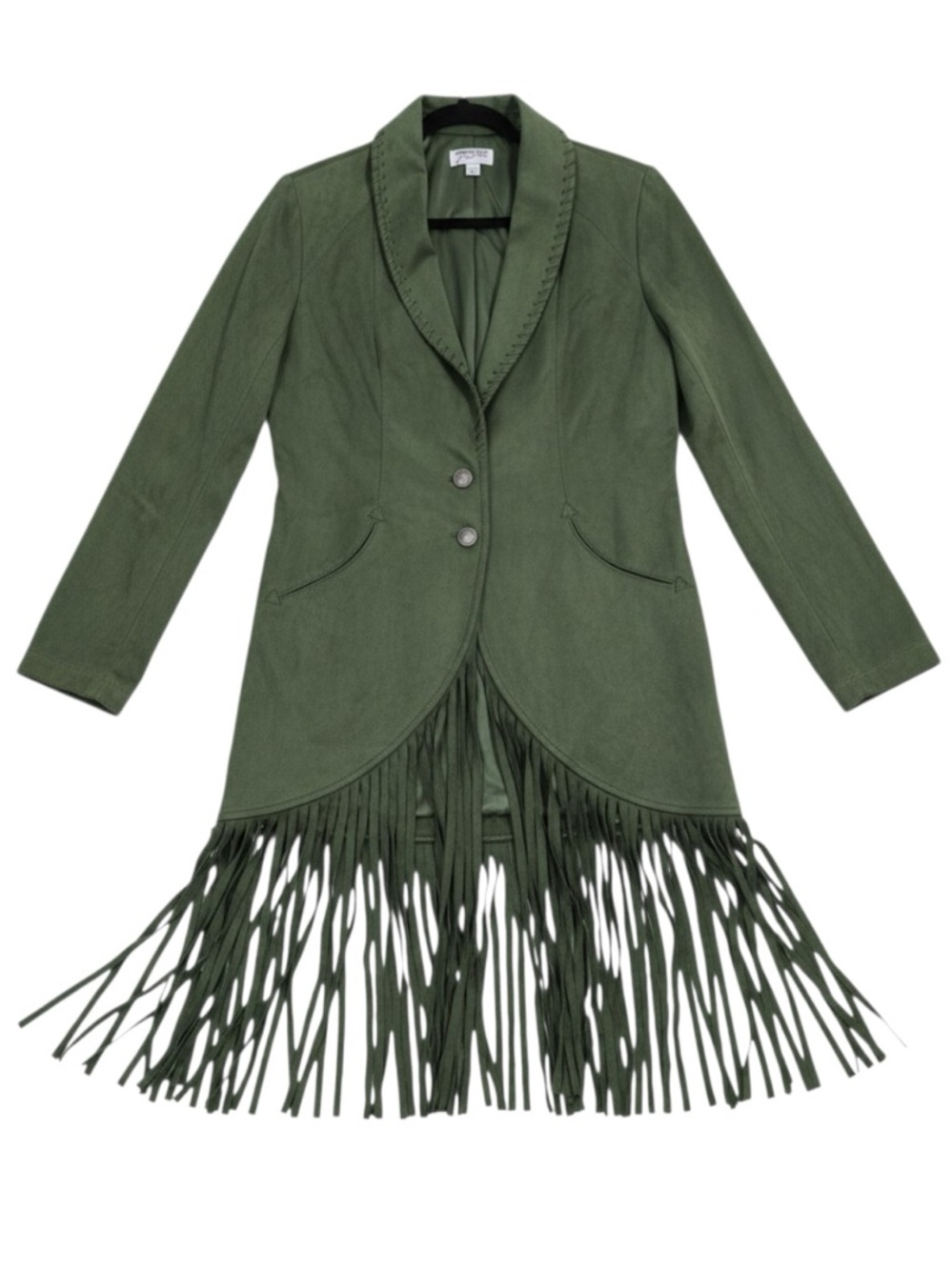 American West Carolyn Pollack Juniper Green Faux Suede Fringe Jacket XS - Picture 1 of 13